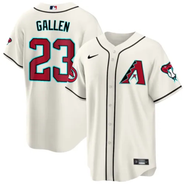 Men's Arizona Diamondbacks #23 Zac Gallen 2023/24 Cream Cool Base Stitched Baseball Jersey